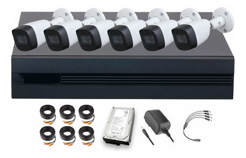 Dahua Kit de 6 Cámaras de seguridad Metálicas Exterior KITXVR5104HS4KLI3-6CCC3 + Accesorios 5 MP 3 TB Micrófono Integrado Circuito Cerrado Facil Instalación Busqueda de Humanos KITXVR5104HS4KLI3 CCTV