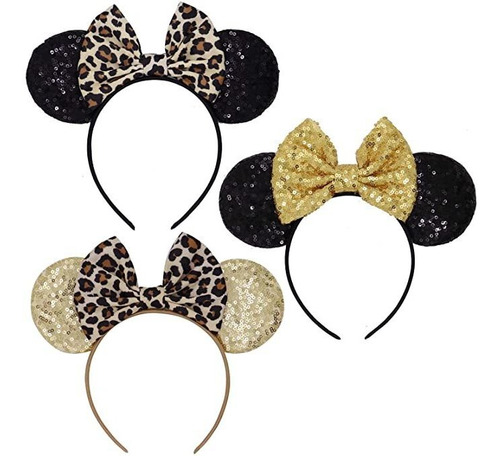 Lihelei Diadema De Orejas De Minnie Mouse Con Lazos De Leop.