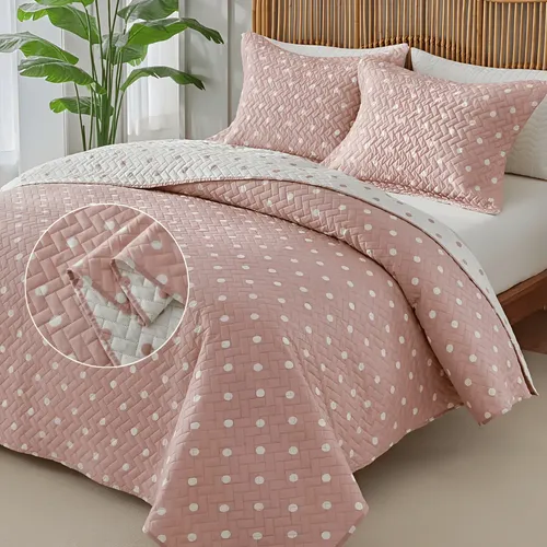 Kit Colcha King 3 Peças Itália 150 Fios Poá Dupla Face Cor Rosa Liso