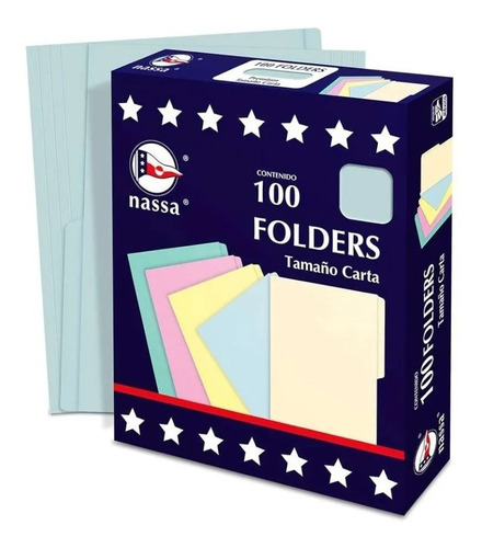 Folders Tamaño Carta Color Azul 100pzs Nassa