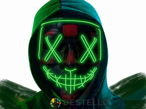 Máscara Luz Led La Purga Halloween Fantasma Fiesta De Vestir Color Verde