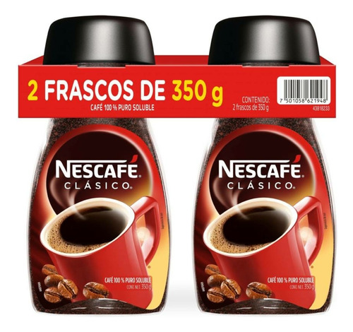Nescafé Clásico Soluble 100% Puro Total 700g En 2 Frascos