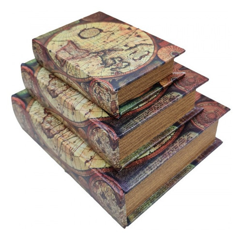 Imagem 3 de 5 de Jogo Caixa Livro Decorativo - 3 Peças Mdf + Pu - G3008