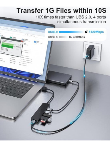 Hub Usb 3.0 De 5 Puertos Aceele, Concentrador Usb Ultradelga
