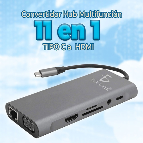 Hub Adaptador 11 En 1 Tipo C Hdmi Vga Ethernet