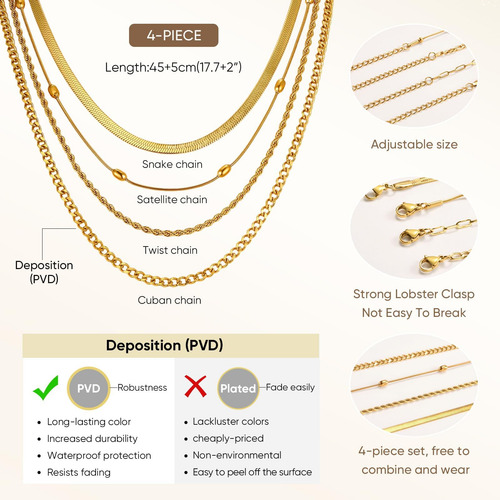 Mealguet Collar De Cadena De Oro De 14 Quilates Para Mujer: