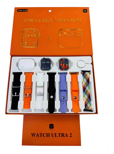 O Smartwatch T900 Ultra 2 Max Suit 10 em 1 inclui fones de ouvido e pulseira multicolorida