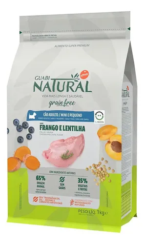 Guabi Natural Grain Free Cão Adulto Pequeno Frango Lentilha 1kg