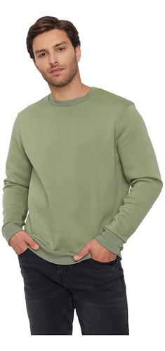 Polerón Hombre Básico R-neck Liso Verde Corona