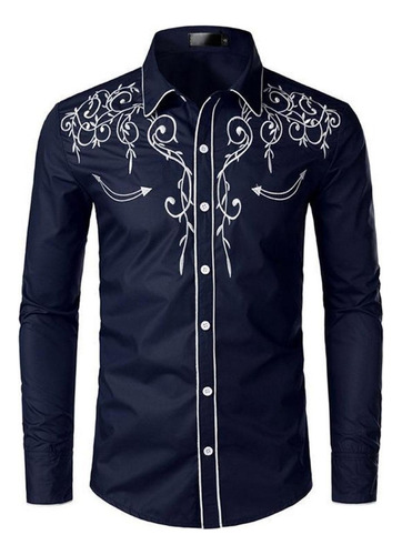 Camisa Vaquera De Mezclilla Para Hombre, Bordada, Ajustada.