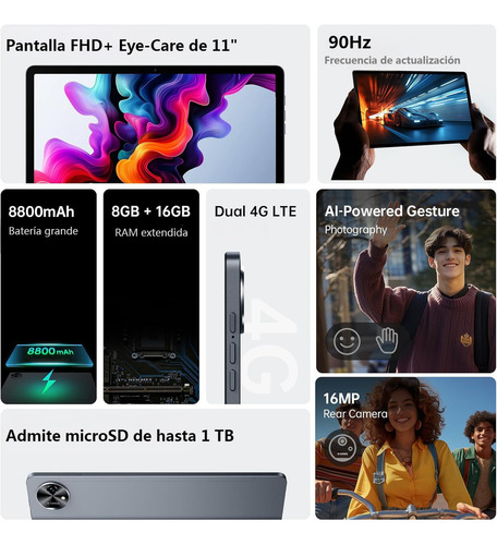 Tablet Xiaom Black Shark Pad 6, 11'' FHD pantalla, 90 Hz, tablet con sim card 8GB RAM, 256GB ROM, Android 14 con cámara 16 MP y 8 MP Color Gris
