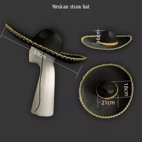 Autêntico Chapéu Mexicano Charro Mariachi Fiesta 2 Peças.