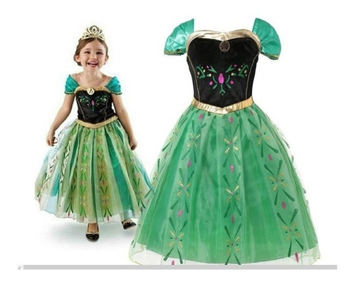 Hermoso Disfraz  De Anna  De Frozen.  Vestido Verde Encajes
