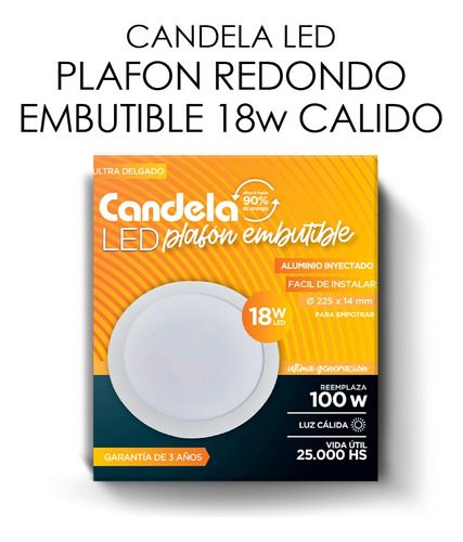 Imagen 3 de 6 de Panel Spot Embutir Led Redondo 18w Plafón Calido 2700k-3000k
