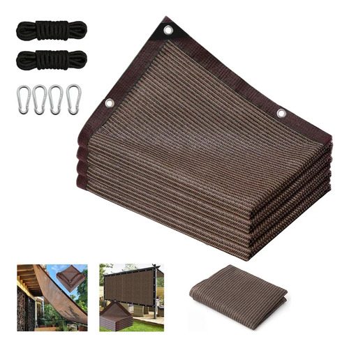 Malla Sombra Reforzada Para Exteriores 6x4 Metros Color Café Sombreado 90% Y Bloqueo Uv 95% Maya Sombra Raschel Toldo Café Para Jardin