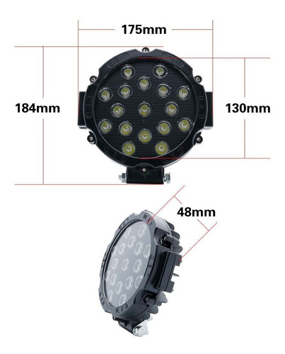 Imagen 2 de 6 de 1 Faro Proyector 150mts 17leds 51w 3700lm 12/24v Por Unidad