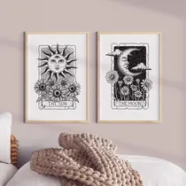 Comprar Set De 2 Cuadros Cartas Tarot Ilustración El Sol & La Luna