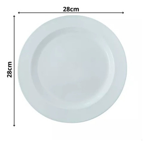 Kit 10 Pratos Rasos 28cm Leve Resistente Branco Melamina