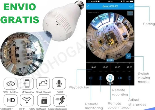 Ampolleta Led Con Camara 360° Hd Wifi Envio Gratis Luz Blanc