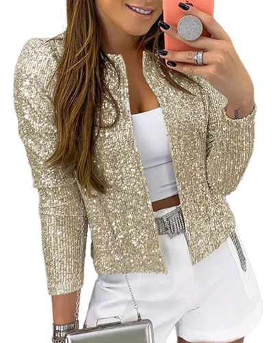 Chaqueta Elegante Tipo Blazer Con Lentejuelas Para Mujer