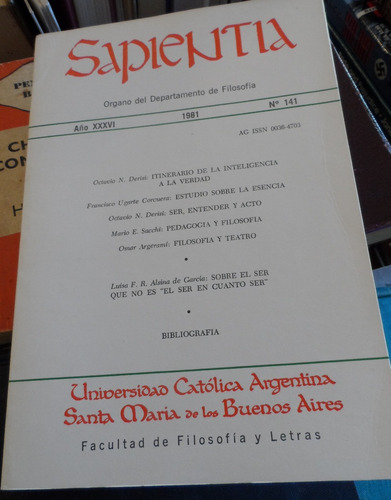 Sapientia Örgano Del Departamento De Filosofía N°141  1981