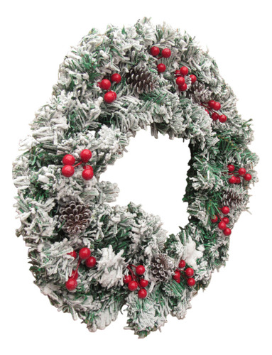 Corona Decorativa Navidad Nevada Con Piñas Y Cerezos 50cm