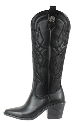 Bota Vaquera Alta Mujer Tacón Cómodo Cowboy Botines Bordado