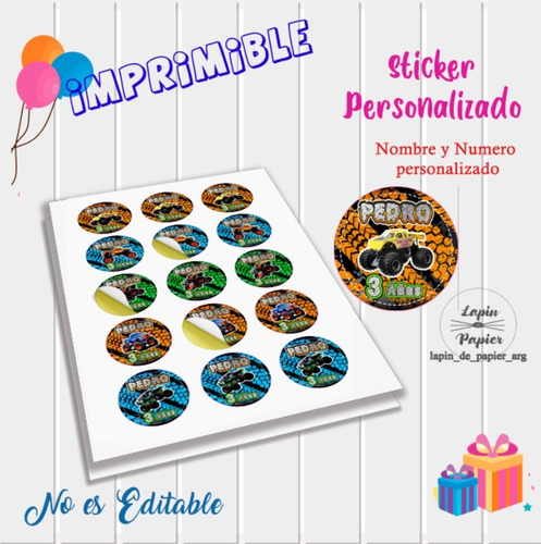 Kit Imprimible Sticker Circulo Multiuso Monster Jam Truck
