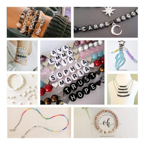 Perlas Con Letras, Joyas Doradas, 4 X 7 Mm, Para Pulseras