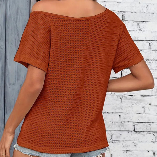 Polera Casual De Manga Corta Con Hombros Descubiertos Y Gofr