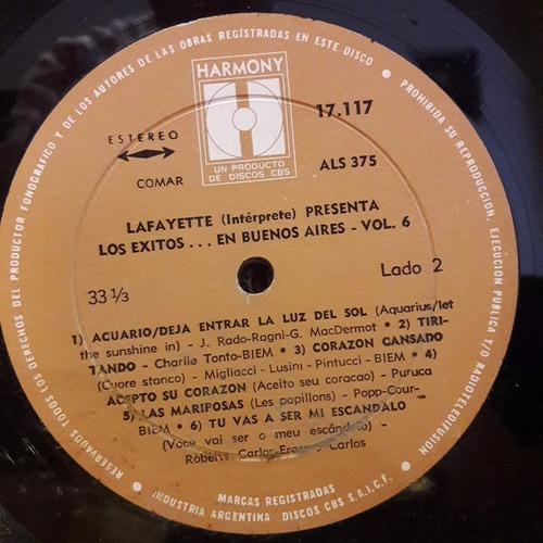 Sin Tapa Disco Lafayette Exitos En Buenos Aires Vol 6 Si1