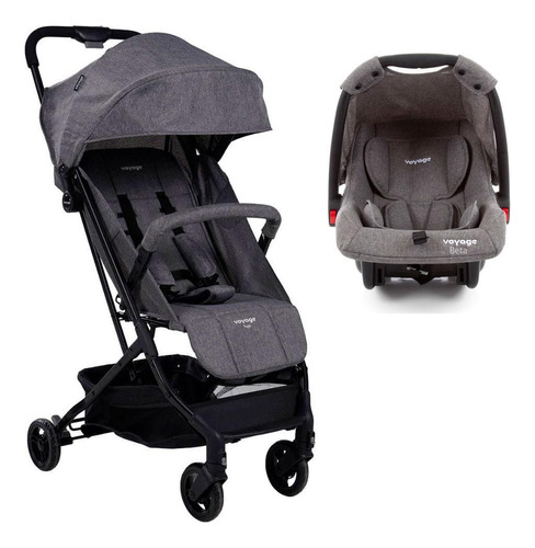 Carrinho Yupi Com Bebê Conforto Cinza Beta - Voyage