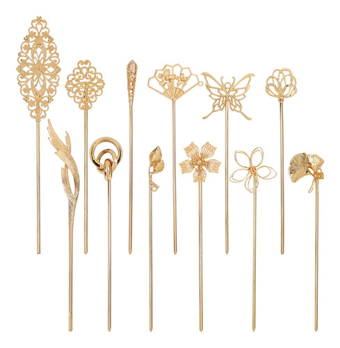 Cinaci Paquete De 12 Palillos Decorativos De Metal Con Flor
