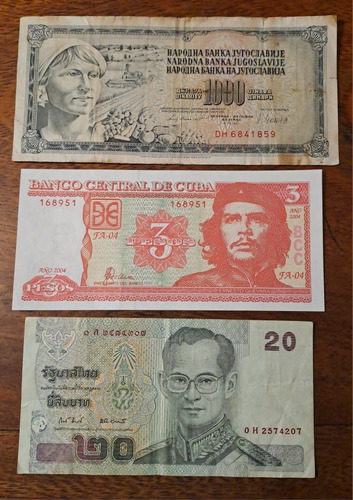 Billetes Del Mundo X 3 Incluye 20 Baht 2003 Tailandia.  