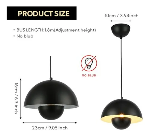 Lámpara Colgante Industrial Ajustable Con Pantalla Negra