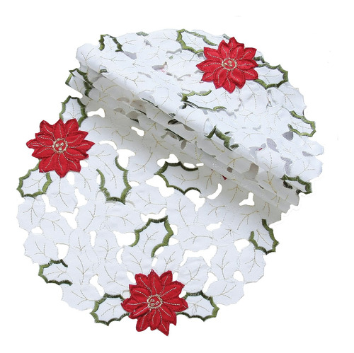 Xia Home Fashions Holiday Poinsettia Bordado Cutwork Redondo