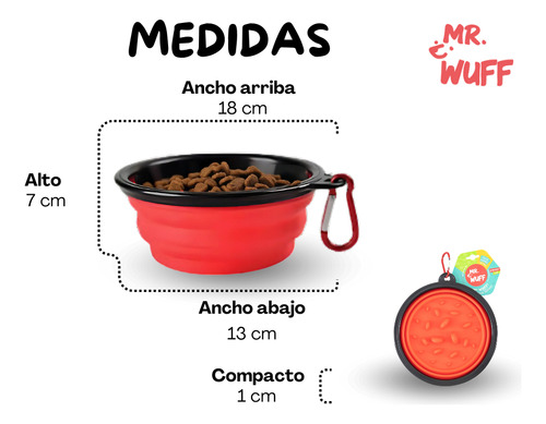 Plato Comedero Perro Plegable Interactivo Grande Mr Wuff Color Rojo