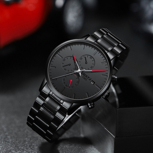 Reloj Nibosi 2588 Hombre Analógico Negro Acero 30m