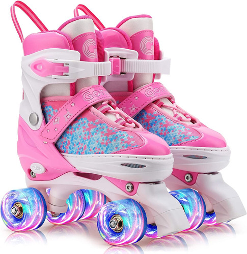 Patines Para Niñas Rosados Talla M Con Ruedas Luminosas