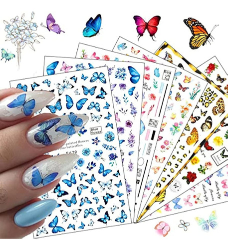 8hojas Mariposa Arte De Uñas Pegatinas Para Uñas De Acrílico