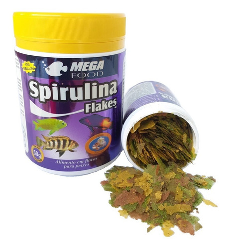 Ração Spirulina Flakes Mega Food 50g Peixes Herbivoros 