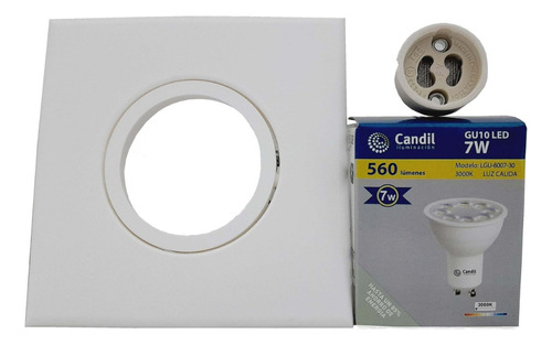 Spot Embutir Pvc Cuadrado Blanco + Dicroica 7w 35° Cálida X2