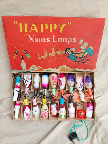 Antiguas Luces De Navidad En Caja Completa Happy Xmas Lamps