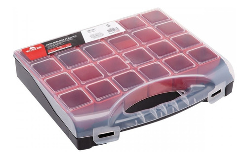 Organizador Ferramentas Plástico 30x25x5,4cm Worker - 940720 Cor Preto e Vermelho