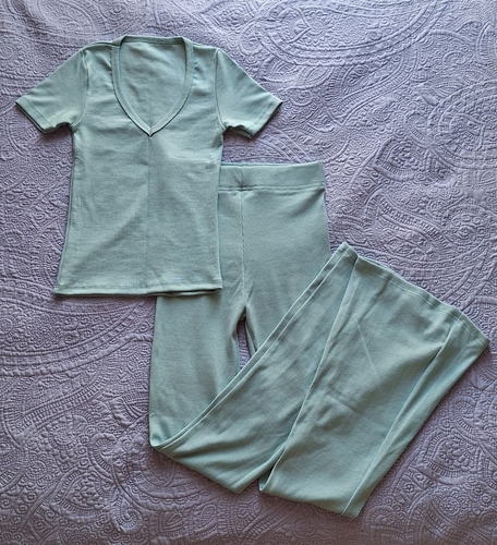 Conjunto Rib Polo + Pantalon Flare Sirena Talla S Nuevo