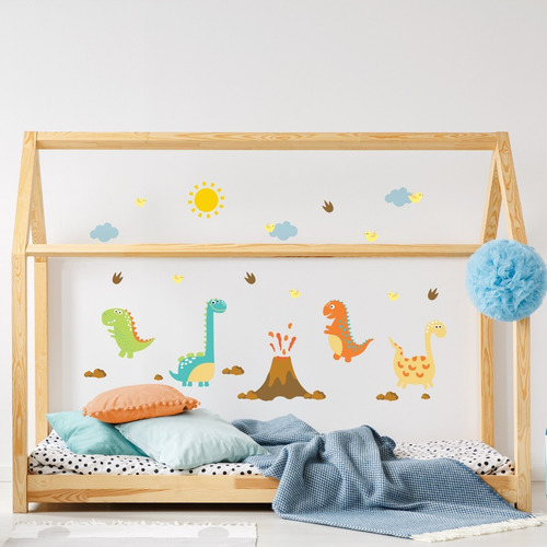 Imagem 3 de 4 de Adesivo Dinossauro E Vulcão Infantil Para Parede Cobre 1m²