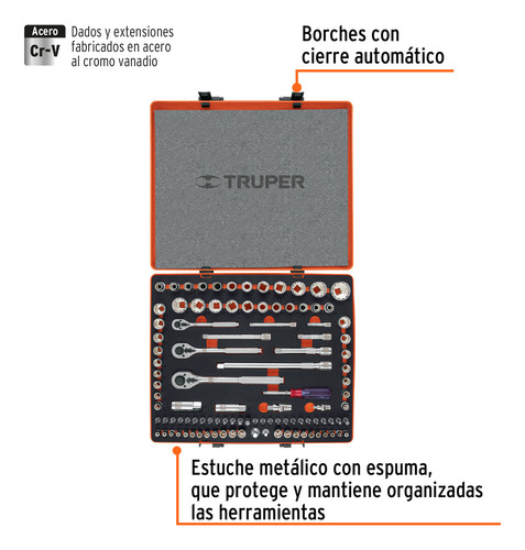 Juego Dados Cuadro 1/4 3/8 Y 1/2' 103 Piezas Std Y Mm 12893