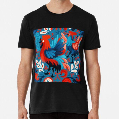 Remera Red And Blue Rooster Pattern Algodon Premium