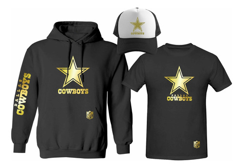 Kit Sudadera + Playera + Gorra Dallas Cowboys Nfl Gold