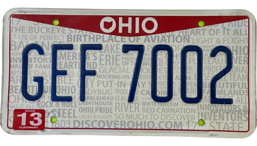 Ohio Original Placa Metálica Carro Eua Usa Americana